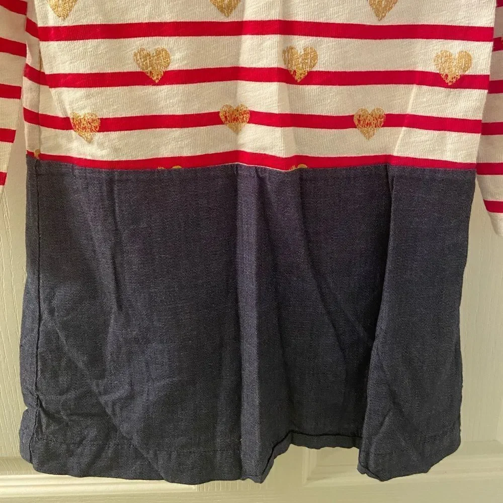 Baby Gap Long Sleeve Dress Red Striped Gold Hearts Chambray Skirt Girls Size 4T